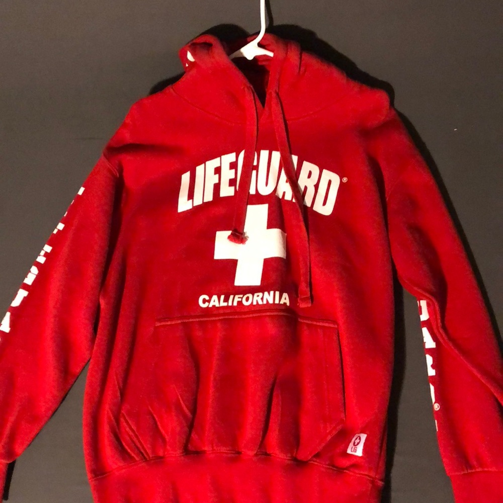 Red and white lifeguard hoodie